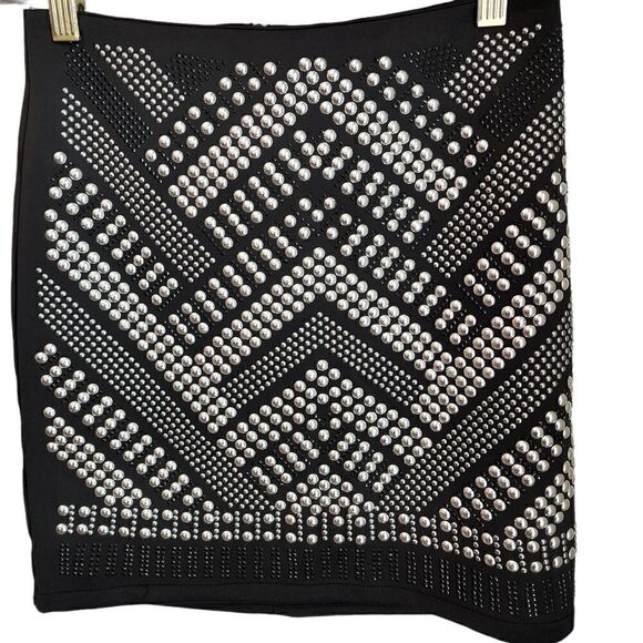 CARMIN WOMEN'S SILVER STUDDED HIGH WAIST MINI SKIRT SIZE SMALL - Picture 2 of 5